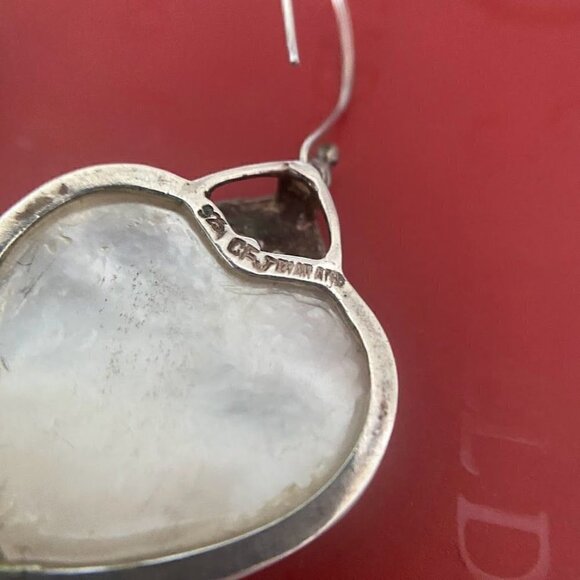 CFJ Mother of Pearl Sterling Silver 925 Marcasite Heart Shaped Earrings - Picture 4 of 5